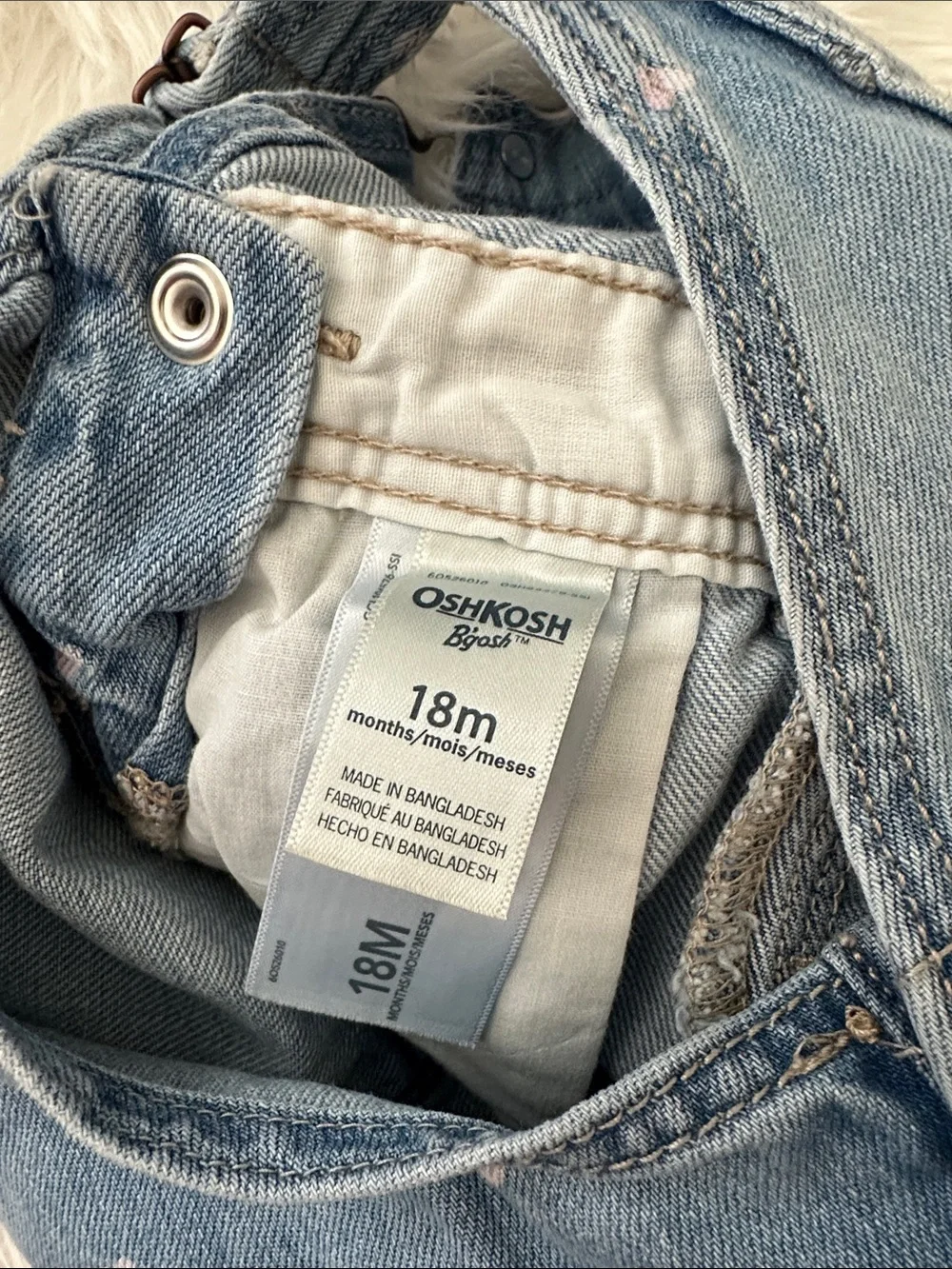 OshKosh B'gosh Denim Overalls with Pink Heart Detail